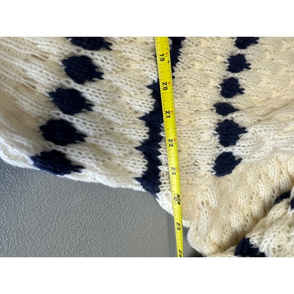 MIOU MUSE Cream Navy Geometric Fair Isle Mock Neck Sweater Size M - Picture 5 of 6